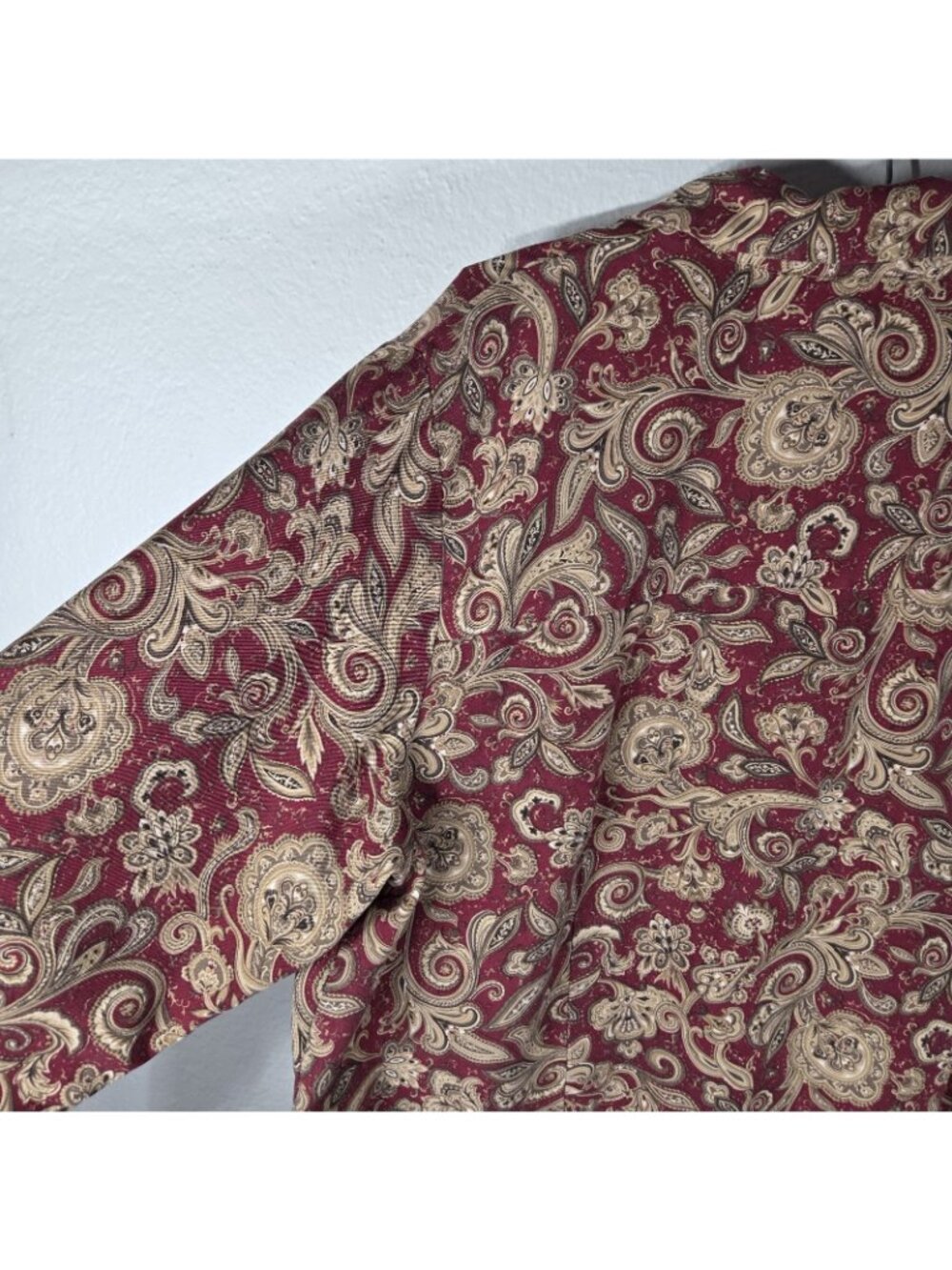 Vintage Talbots 18W Silk Wool Button Down Shirt 90s Pasley Burgundy Tan - Picture 13 of 16